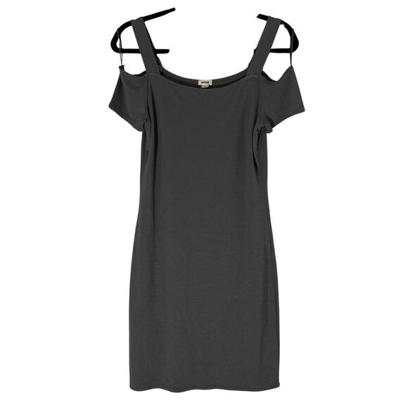GARAGE Women's Gray Knit Dress Cold SHoulder Short Sleeve Large - Picture 2 of 3